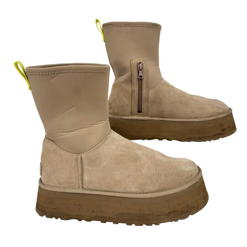 UGG Classic Dipper Platform Boots Womens Size 11 Beige Suede Neoprene Pull On